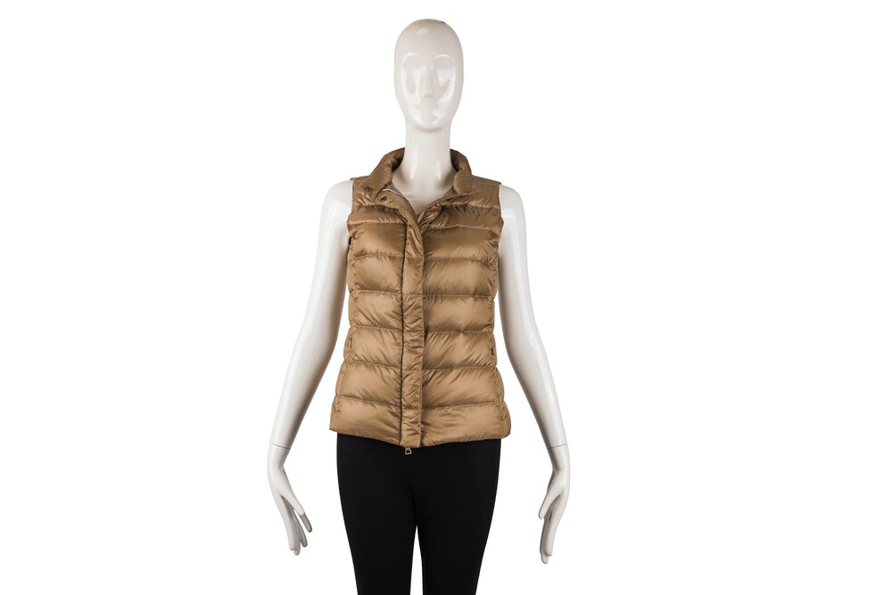 Zentner Tan Brown Stand Collar Puffer Vest Quilted Nylon Silver Hardware Size 40